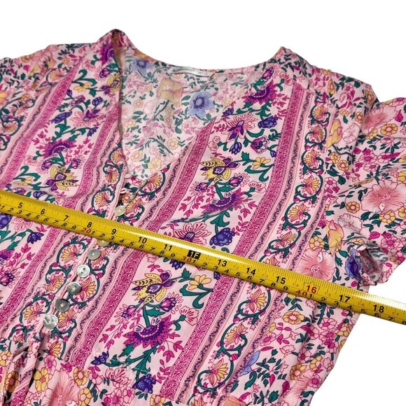 R Vivimos Tiered Floral Maxi Dress Sz.S Pink Short Sleeve Cottage Boho Romantic - Picture 7 of 16